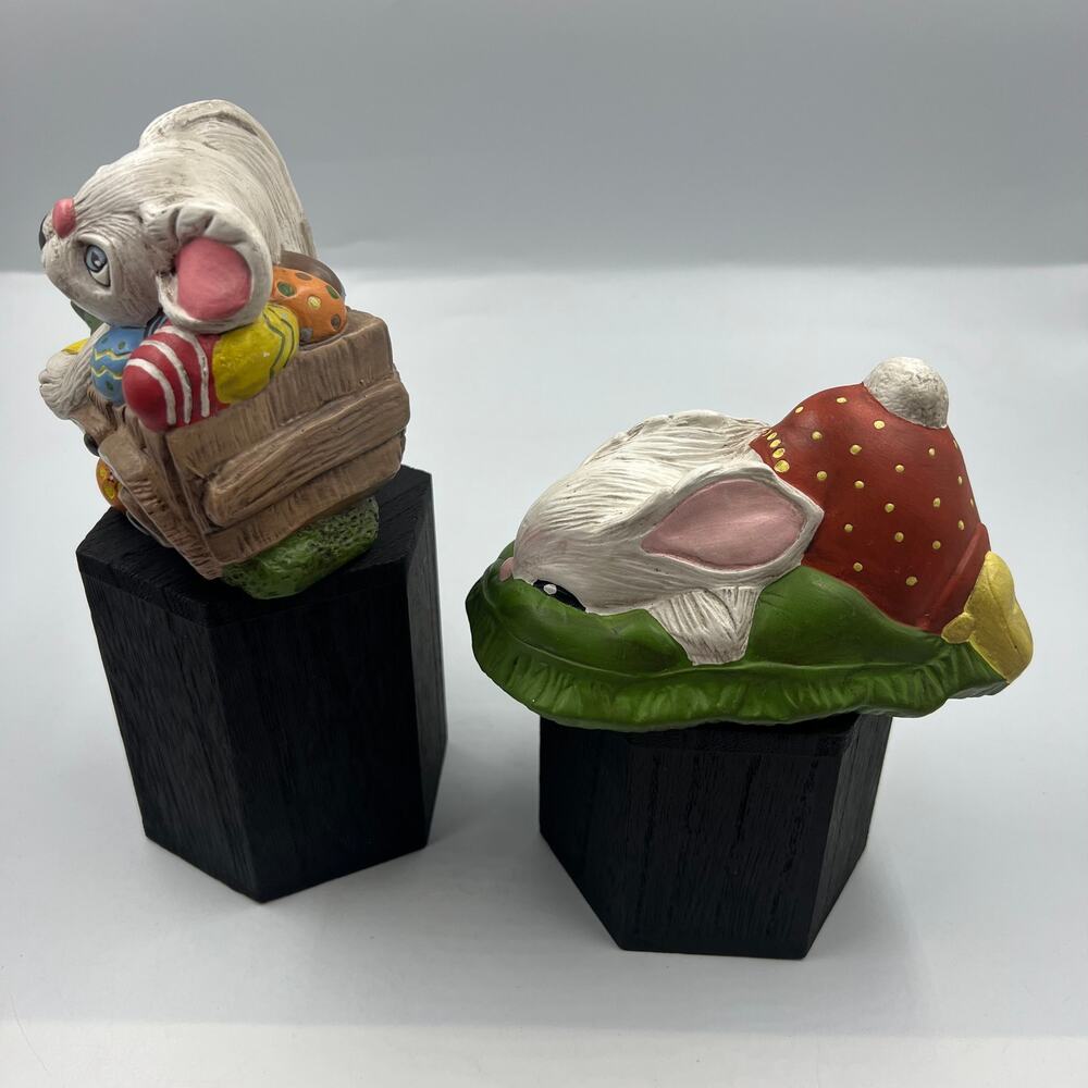 Vintage Handmade Ceramic Spring Easter Bunny Rabbit Figurine Set Letty Farr - Picture 8 of 12